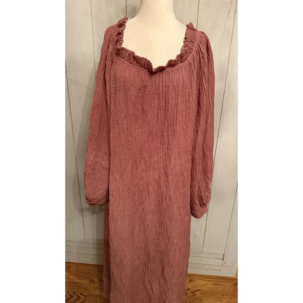 Tory‎ Burch Linen Gauze Oversized Bishop Sleeve Midi Dress Terra-Cotta S-XL